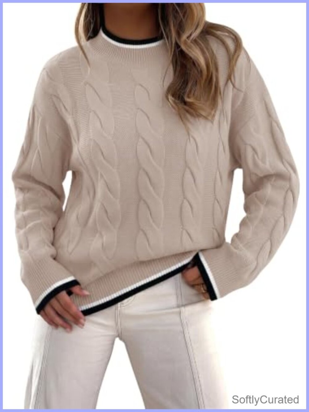 Mock Neck Chunky Knit Pullover Sweater Women Loose Fit Turtleneck